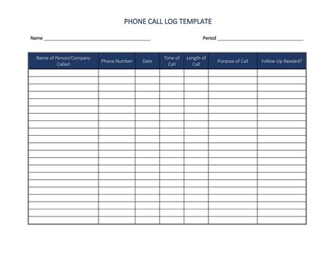 Excel Printable Call Log Template